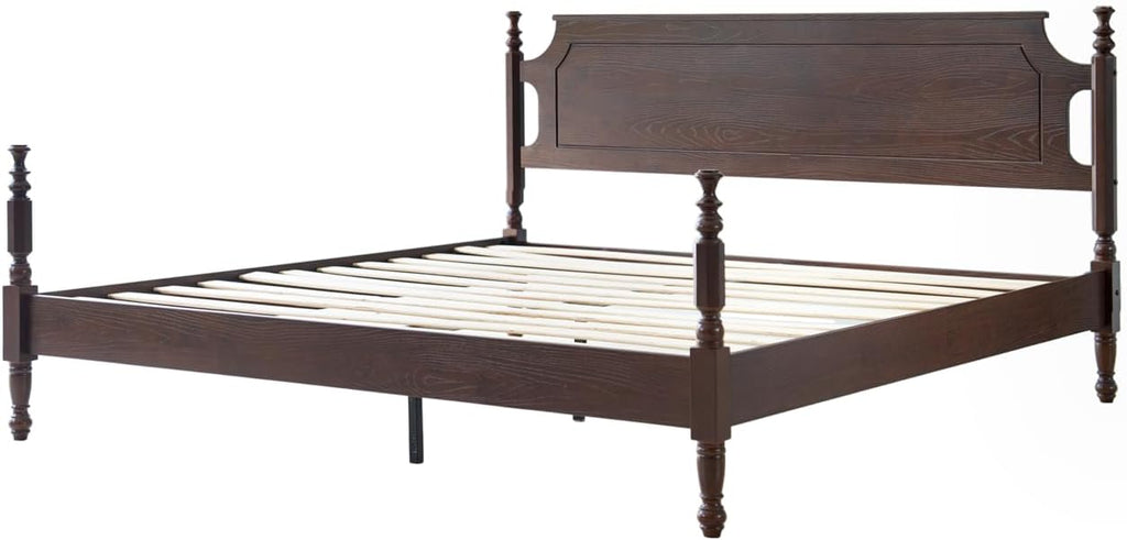 Solid Wood King Size Platform Bed Frame with Headboard & Footboard, 12 Strong Slats Base, Metal Legs, No Box Spring Needed, Easy Assembly, Anti-Noise & Slip-Free, Dark Roast Oak Finish, ROK-32