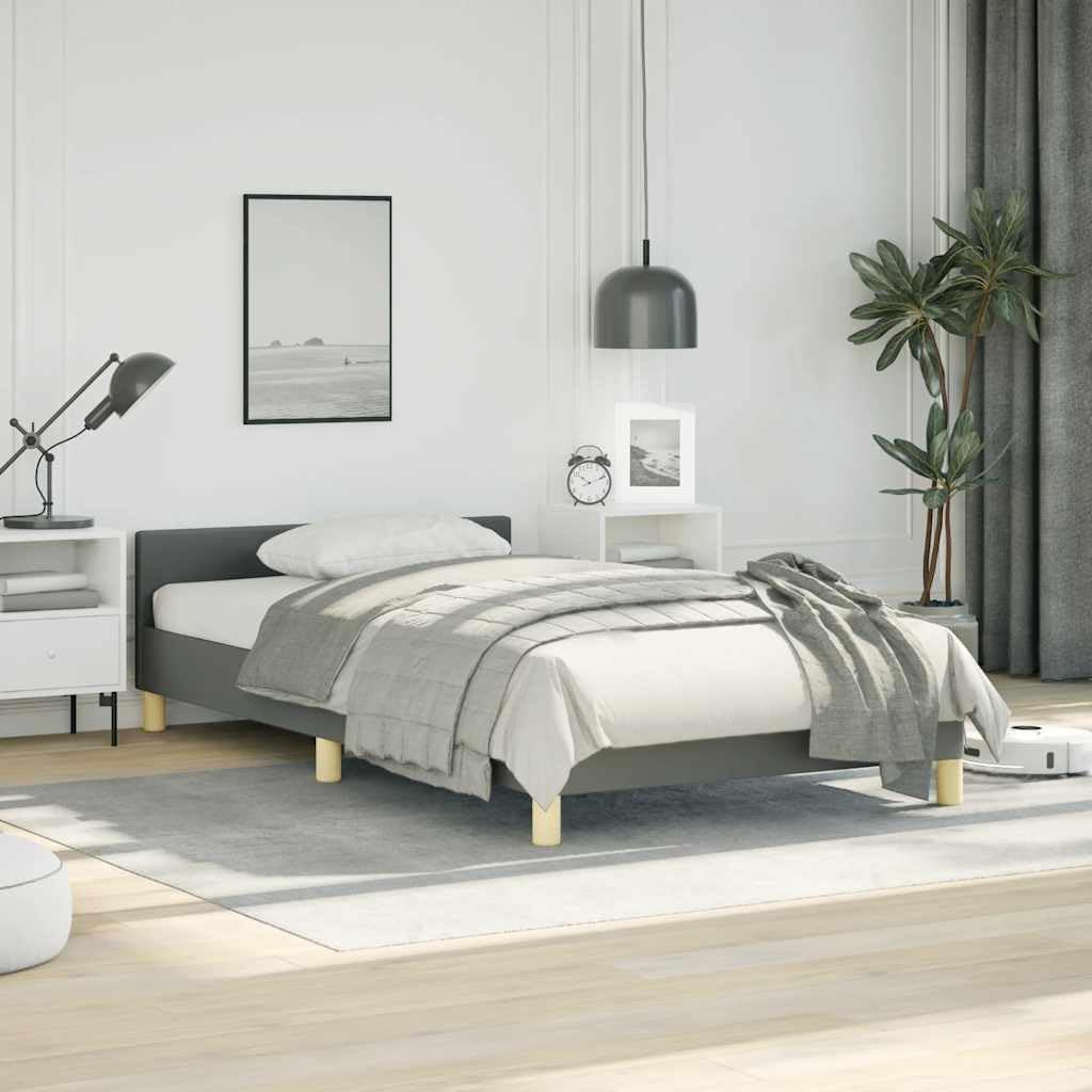 Twin XL Upholstered Bed Frame with Headboard in Dark Grey 100% Polyester Fabric, Engineered Wood Structure for Durable Support and Easy Assembly, Modern Minimalist Design