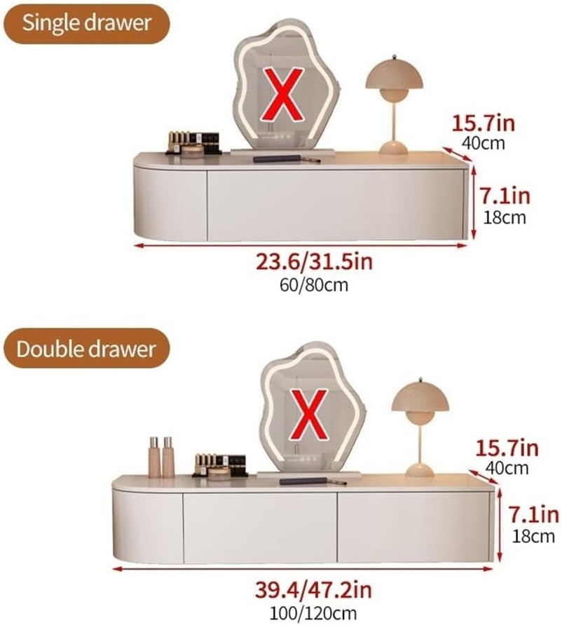 Floating Makeup Vanity for Wall, Wall Mounted Desk with Drawers, Wood White Corner Desk, Modern Dressing Table for Bedroom(Right 39.4in)