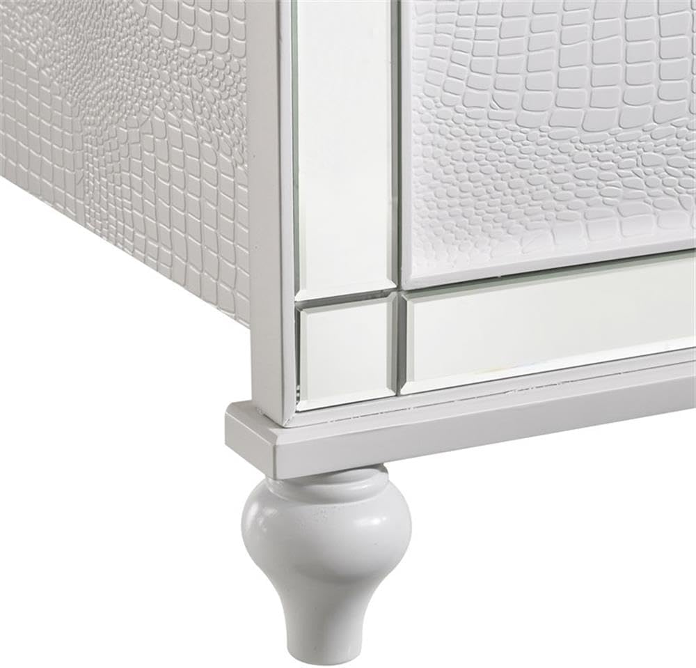 Pemberly Row Modern Solid Wood King Size Bed, White Finish, Lighted Headboard, Durable Construction, Embossed Inlay, Hardwood Veneers, Comfortable Fabric, Elegant Bedroom Furniture