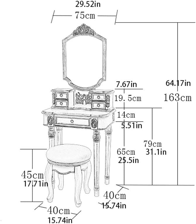 Vanity Benches Vanity Desk Set Wooden Dresser Ladies Dresser Dresser with Drawers and Stools Bedroom Small Apartment Dresser (Color : A)
