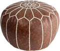 Classy Brown Faux Leather Round Pouf Ottoman 20'' | Stylish Tufted Footrest Vanity Stool Glamorous Touch Luxe Look, | Bench Fluffy Dorm Patio Perfect for Living Room, Bedroom, Lounge Cushioned