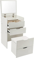 Makeup Desk,3 in 1 Makeup Table with Glass Top3 Drawers,Corner Vanity Desk with Hidden Storage Bench,Compact Makeup Vanity for Home (Cream White, 18.9 * 15.7 * 31.5 in)
