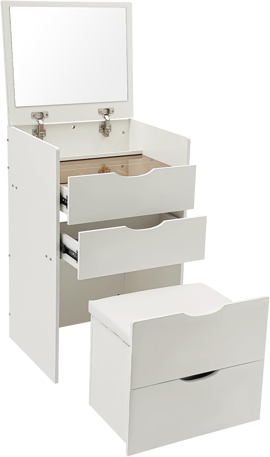 Makeup Desk,3 in 1 Makeup Table with Glass Top3 Drawers,Corner Vanity Desk with Hidden Storage Bench,Compact Makeup Vanity for Home (Cream White, 18.9 * 15.7 * 31.5 in)