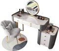 Vanity Benches Dresser Bedroom Modern Minimalist Retractable Dresser with Side Cabinet, LED Round Mirror, Dressing Stool, Multiple Drawers (Color : A)
