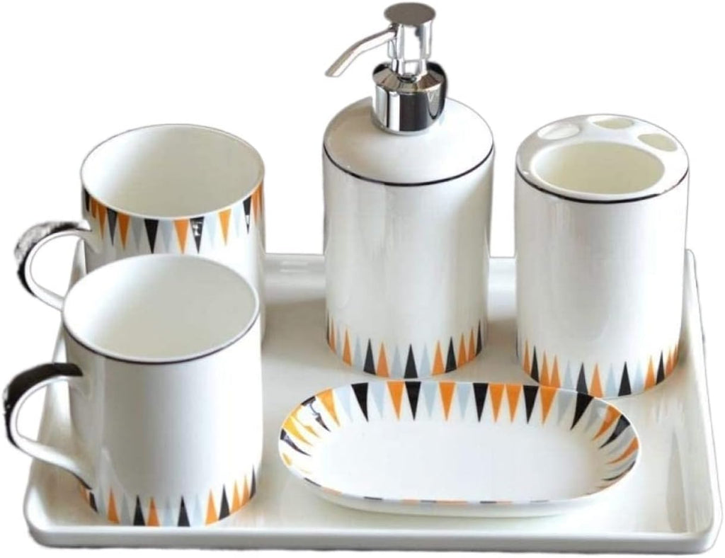 Vanity Bathroom Decor, Bathroom Accessory Sets Ceramic Simple European Style Bathroom Toiletries Set Mouthwash Toothbrush Cup Housewarming Gift(B)