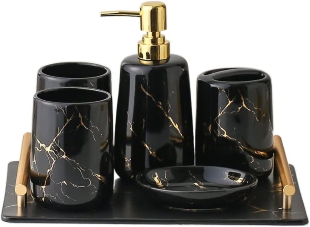 Vanity Bathroom Decor, Bathroom Accessory Set Modern Design Pieces Ceramic Light Luxury Bath Accessories Bath Set for Bathroom Housewarming Gift(F)