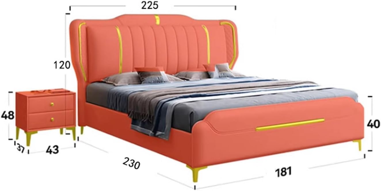 White Luxury King Size Genuine Leather Bed Set with Wingback Headboard and Storage Drawers Wooden Slats and Metal Frame Support, No Box Spring Needed Noise Free