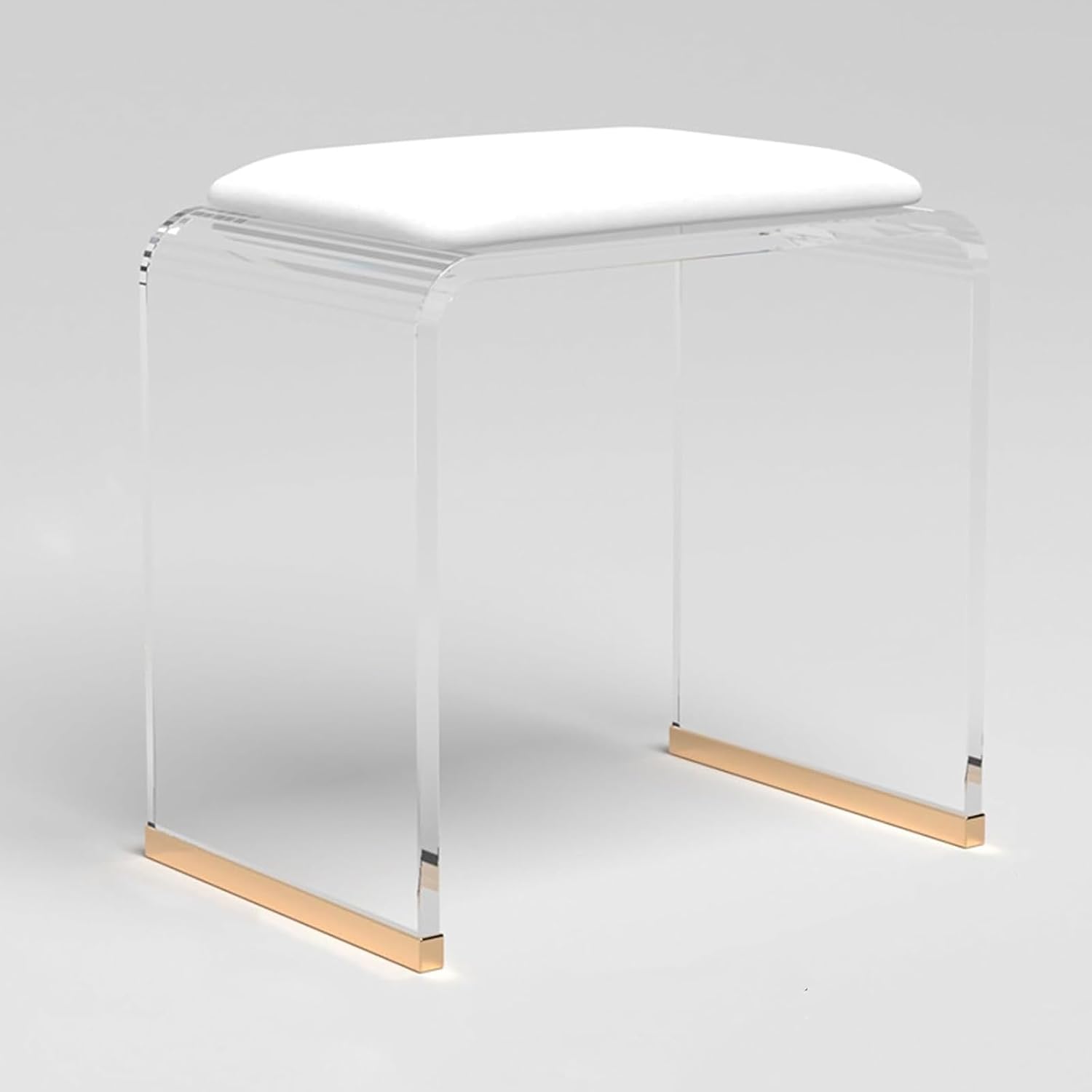 Clear Acrylic Stool with Velvet Cushion, Modern Padded Vanity Dressing Stool, Small Entryway Bench for Bedroom Room Living Room Office, No Assembly Required(H45cm/17.7in, Clear+White)