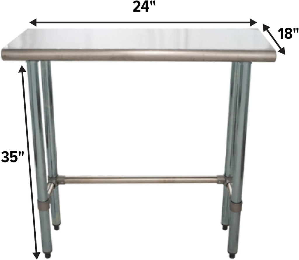 Commercial Open Base Stainless Steel Work Table – 18' x 24' | Compact Prep Table with Galvanized Frame | NSF Certified | Restaurant, Utility & Garage Use