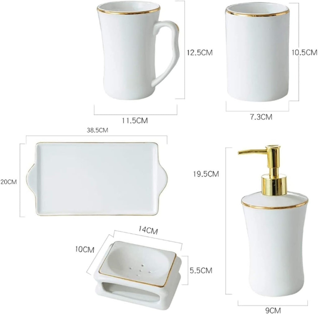 Vanity Bathroom Decor, Bathroom Accessories Set Ceramic Housewares European Style Bath Set Creative Bath Ornament for Gift Housewarming Gift(5pcs)