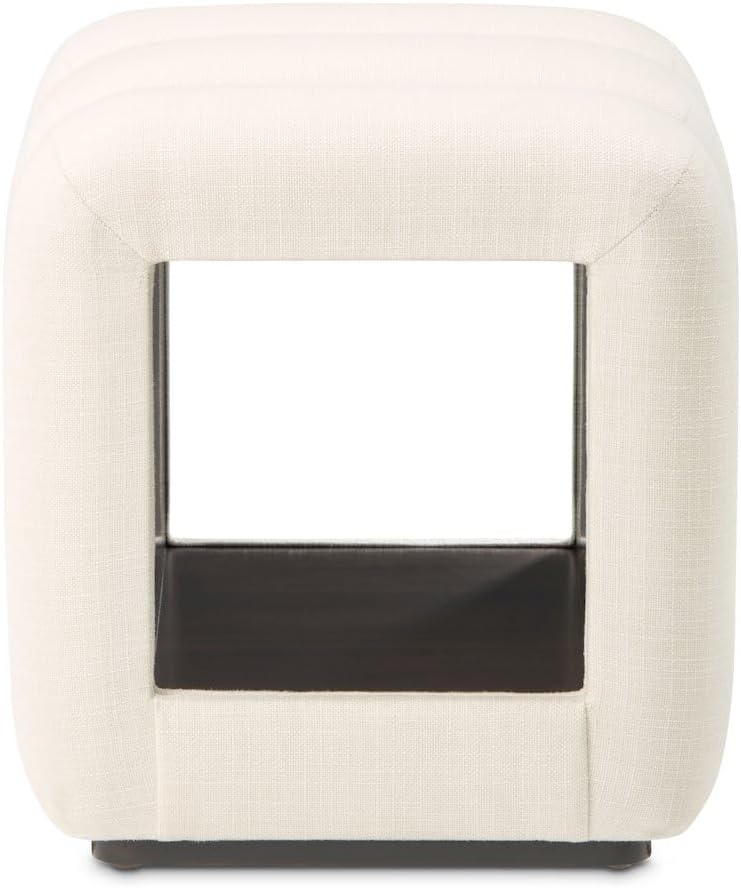 Michael Amini Belmont Brown Vanity Bench with Cream Upholstery, Solid and Manufactured Rubberwood Construction, Cushioned Seat, Durable Frame for Bedroom and Dressing Area