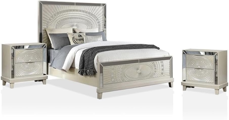 Furniture of America FOA Suie Glam 3-Piece Gold Champagne Wood Bedroom Set - King + 2 Nightstands