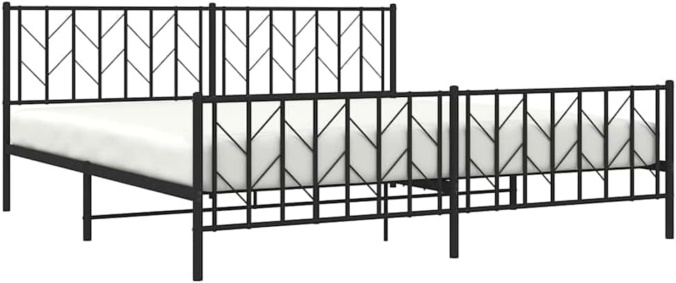 Black Powder-Coated Steel Double Bed Frame 76 x 80 Inches, Sturdy Metal Bed Base with Classic Design for Indoor Bedroom, Easy Assembly, Durable Construction, Supportive