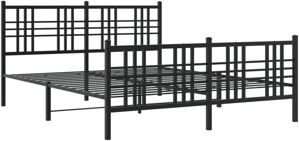 Black Steel Bed Frame with Footboard 59.1'x78.7' Metal Platform Bed Frame Heavy Duty Queen Size Bedframe for Bedroom Furniture Underbed Storage Space