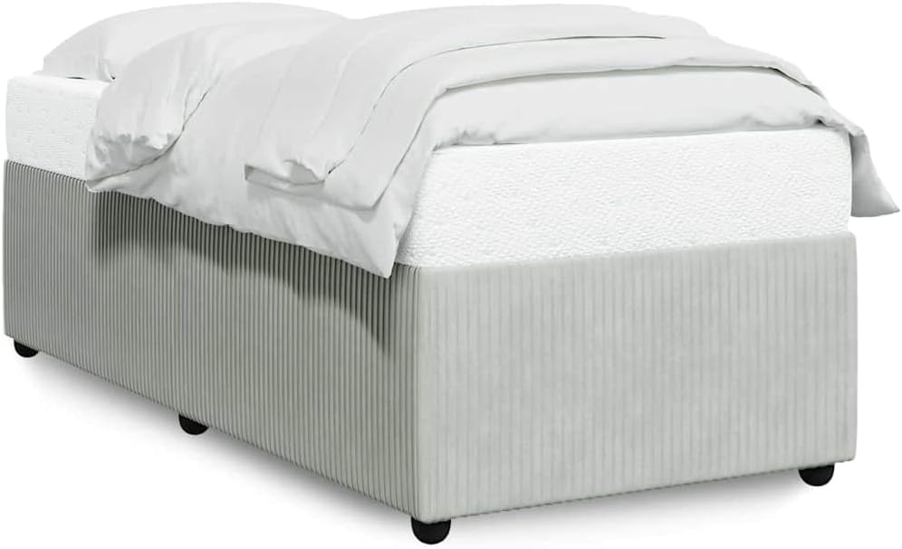 Light Grey Velvet Upholstered Twin Bed Frame with Breathable Fabric and Sturdy Wood Construction for Modern Bedroom, Easy Assembly Included