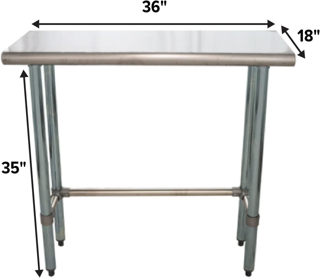 36' x 18' Open Base Stainless Steel Work Table – NSF Certified Commercial Workstation with Galvanized Legs for Kitchens, Food Trucks, Labs & Utility Spaces