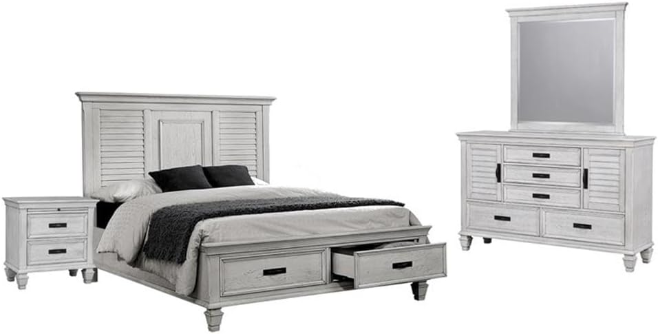 Coaster Franco California King Bed 4-Piece Set, Distressed White
