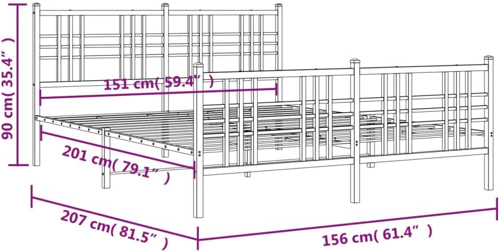 Black Steel Bed Frame King Size Rectangular Traditional Metal Frame Sturdy Construction Elegant Finish for Bedroom Mattress Support
