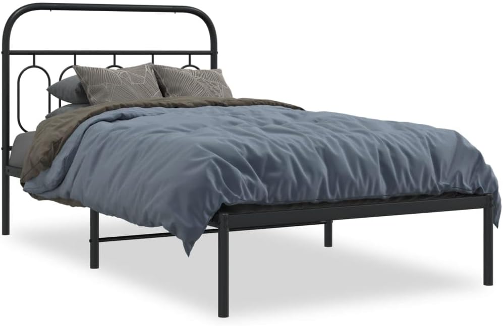 Twin Metal Bed Frame with Headboard Black Steel Platform Bed Frame Sturdy Underbed Storage Space for Bedroom Guest Room