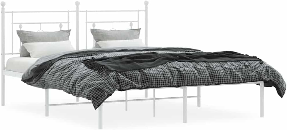 Metal Bed Frame with Headboard White Queen Platform Bed Frame 59.1'x78.7' Steel Construction Underbed Storage Space for Bedroom Guest Room