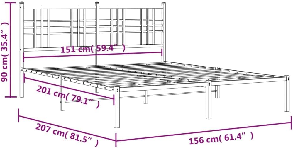 Metal Bed Frame with Headboard White Queen Size Platform Bed Frame Steel Construction 59.1'x78.7' Sturdy Bedframe with Underbed Storage for Bedroom Furniture