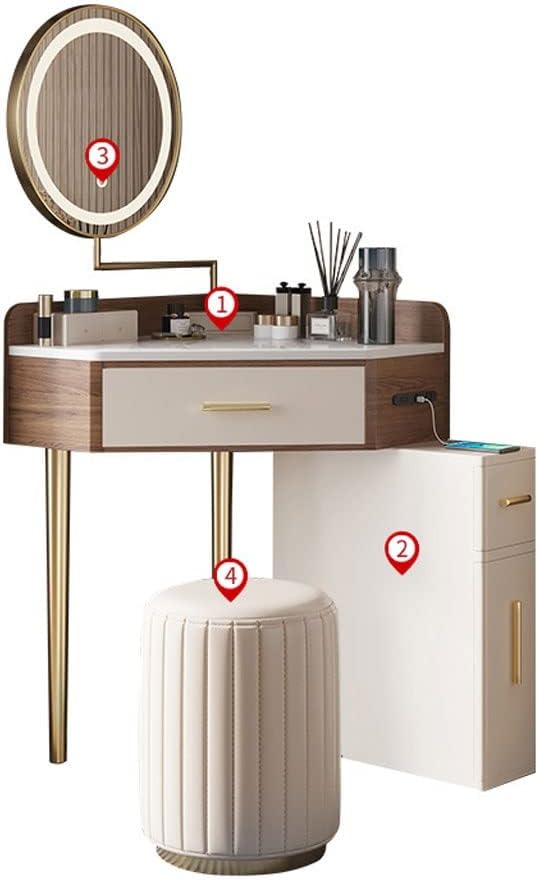Vanity Benches Vanity Table Set with 3 Color Touch Screen Dimming Mirror,Makeup Dressing Table with 3 Drawers and Cushioned Stool,Dresser Desk (Color : B)