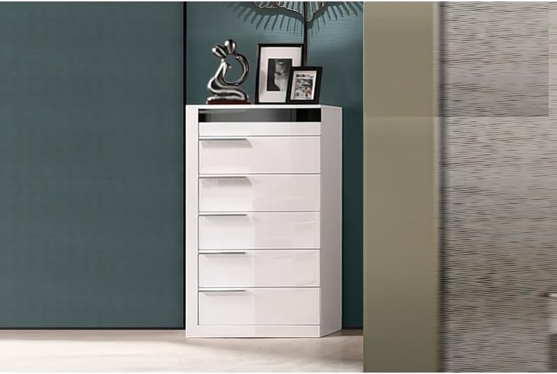 Modern Lacquer 6pc Bedroom Set, California King Size | High Gloss Finish Wood Bedroom Furniture Set, White/Black