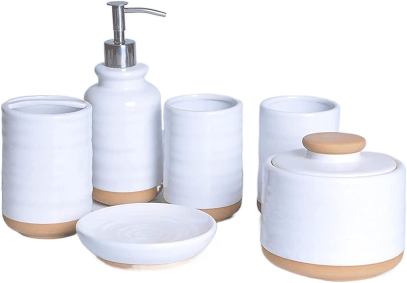 Vanity Bathroom Decor, Soap Dispenser Bottle White Ceramic Bathroom Accessories Set 4/5/6 Piece European Style Wash Set Housewarming Gift(B)
