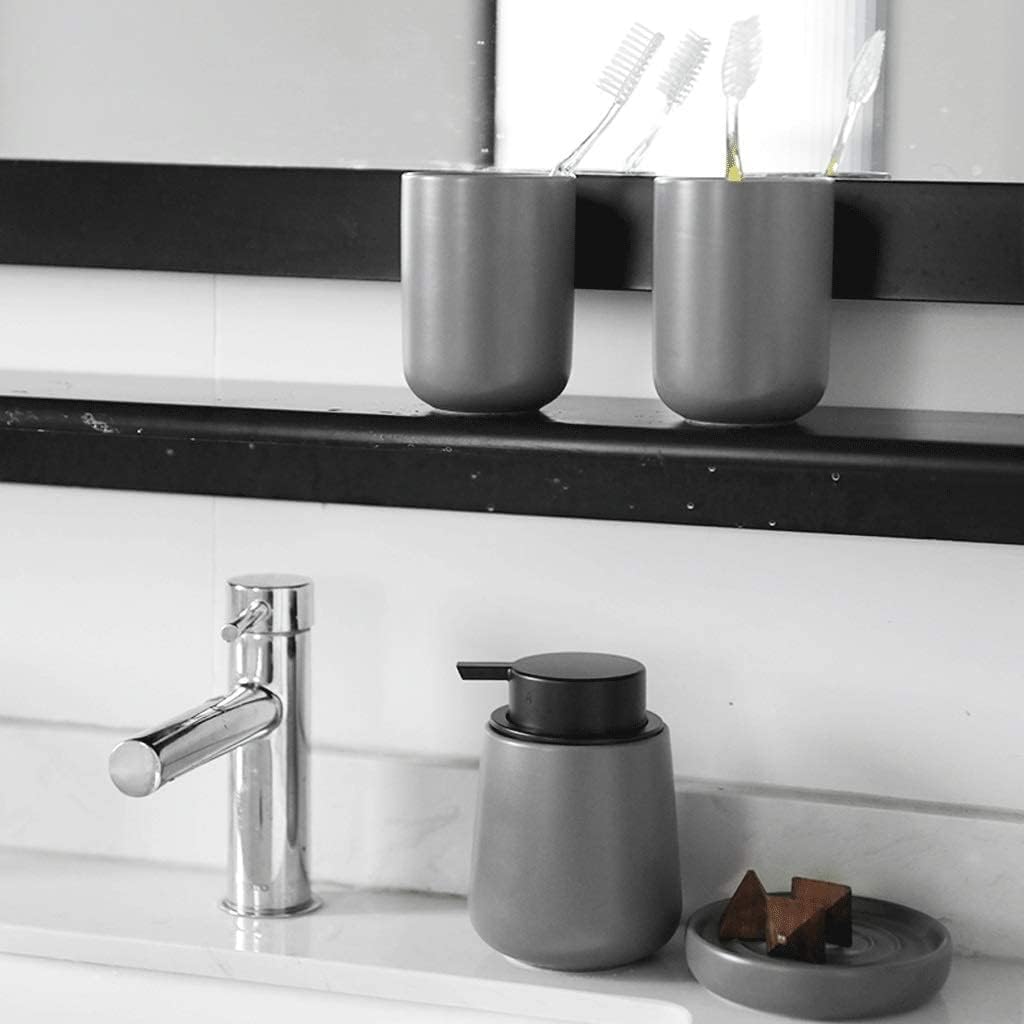 Vanity Bathroom Decor, Soap Dispenser 4 Piece Bathroom Accessories Set, Bath Set Features Soap Pump, Soap Dish Gray Ceramic 8.4oz Housewarming Gift