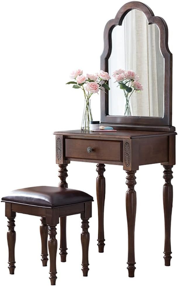 Vanity Benches Dresser Set Modern Minimalist Dressing Table Bedroom Vanity Table, Dressing Table + Makeup Stool + Drawer (Color : A)