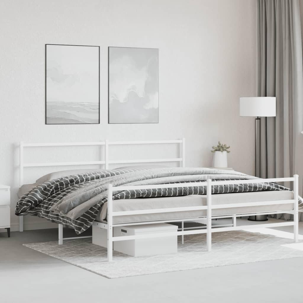 Metal Bed Frame with Headboard and Footboard White 76'x79.9' King,Easy Assembly:Convenient Setup to Enhance Your Bedroom in no time. Bedroom Furniture, Bedroom Accessories