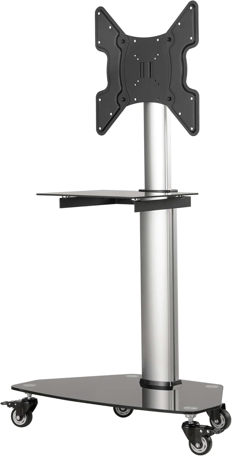 Tripp Lite Mobile Rolling TV Stand Cart with Mount for 32' – 55' Televisions, Elegant Glass Base and Shelf, Adjustable 50' – 62' Height, Durable Steel, 5-Year Warranty (DMCS3255SG62)
