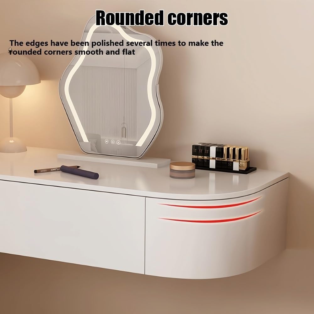 Hanging Vanity Table with Storage Drawers Floating Corner Dressing Desk Wooden Wall-Mounted Desk for Room Small Spaces Heavy Duty(White Left,100 cm)