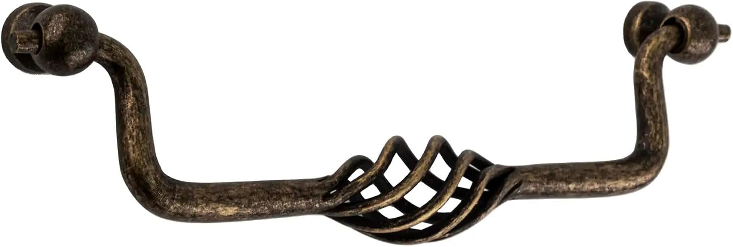 BRIXWELL Birdcage Cabinet Pull, Steel Material, Weathered Brass Finish, 6-5/16' Center to Center, 7-1/4' Length, 2' Width, 1-1/8' Projection for Kitchen Cabinets, Pull Handles, Knobs - Pack of 20