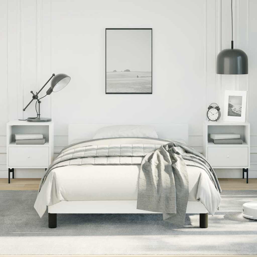 Twin Faux Leather Bed Frame with Headboard, White Scandinavian Design, Engineered Wood and Plywood Construction, Modern Bedroom Furniture for Single Sleeper, Durable and Low