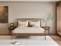 Pemberly Row Midcentury Queen Bed Set, Solid American Walnut Wood, Black Walnut Finish, Spindle Headboard, Sturdy Post Legs, Includes 2 Nightstands, Elegant Bedroom Furniture for Relaxation