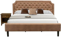 East West Furniture GB28K-1GA08 2-Piece Platform King Size Bedroom Set with Button Tufted King Frame and 1 Antique Walnut Night Stand - Brown faux Leather with Brown Texture and Black Legs