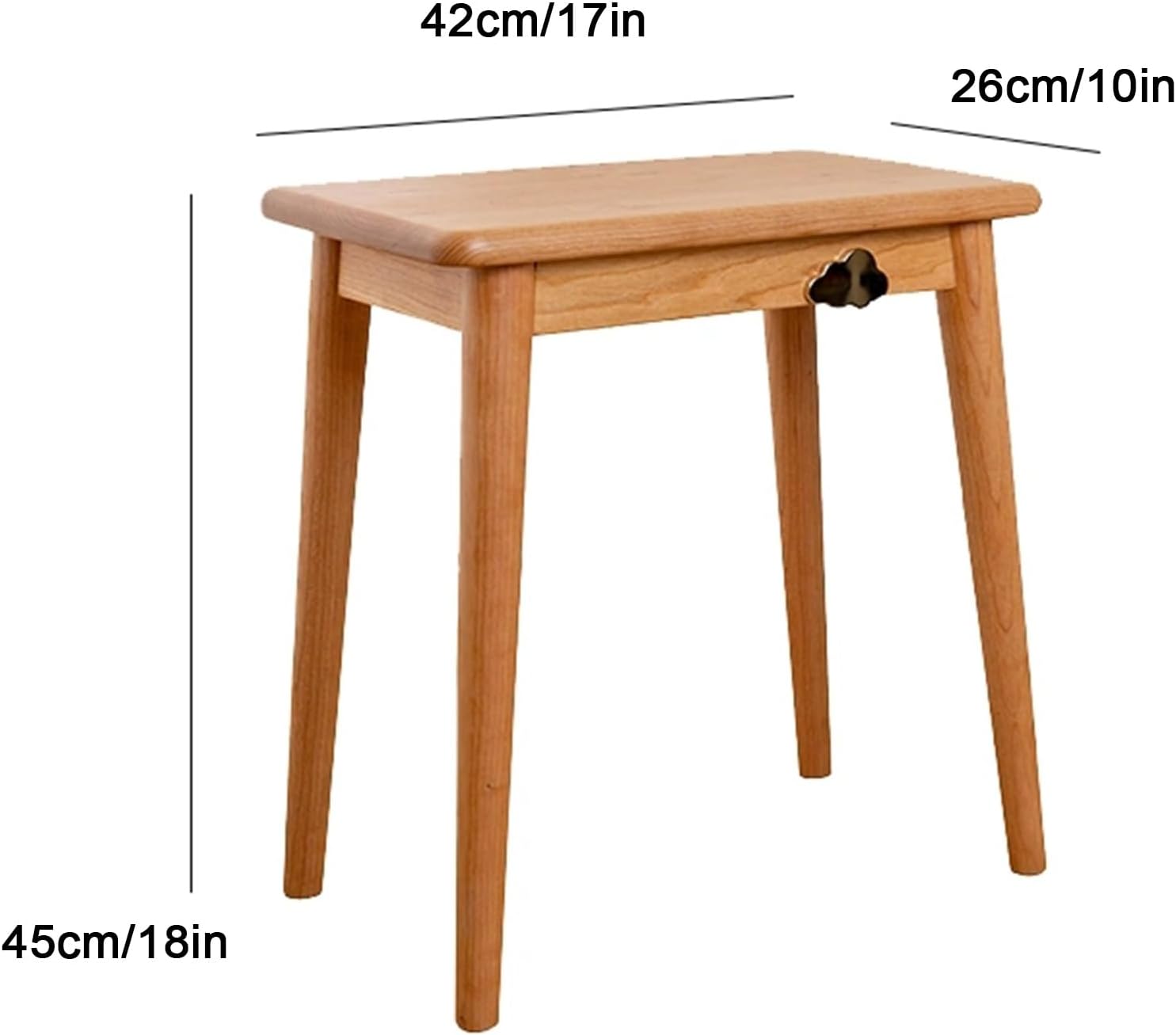 Solid Wood Vanity Chair with Rounded Corners and Large Tabletop Multifunctional Stool with Cloud Decoration Mortise and Tenon Structure,Beige,One Size