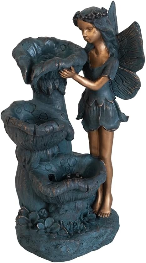 Table Fountain, 14' Tall Rustic Fairy Water Fountain with Light for Patio Deck Pond Yard Home Decor