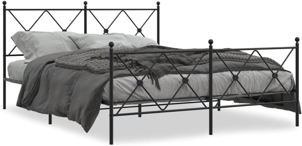 King Size Metal Bed Frame with Headboard and Footboard, Sturdy Steel Construction, Black Powder Coated Finish, Traditional Rectangular Design for Bedroom, Underbed Storage