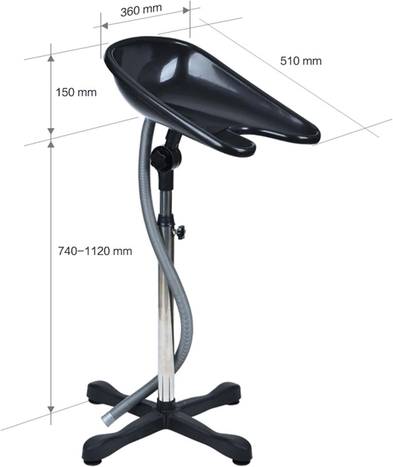 Height-Adjustable Portable Salon Basin Shampoo Sink, Portable Floor-Standing Mobile Barbershop Shampoo Basin Comfortable Shampoo Bowl, Hair Washing Tray with Drain Hose, for Elderly/Disabled