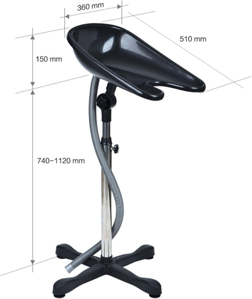 Height-Adjustable Portable Salon Basin Shampoo Sink, Portable Floor-Standing Mobile Barbershop Shampoo Basin Comfortable Shampoo Bowl, Hair Washing Tray with Drain Hose, for Elderly/Disabled