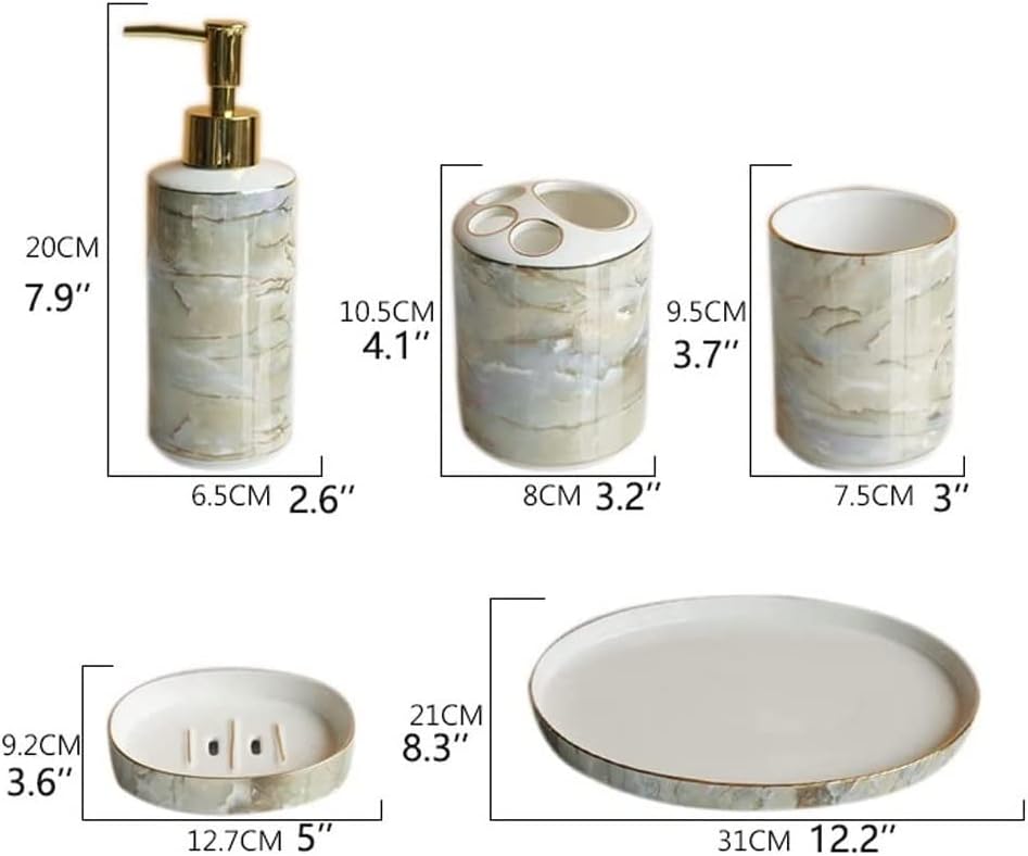 Vanity Bathroom Decor, 6Pcs Ceramic Bathroom Accessory Set Soap Dispenser Soap Dish Mouthwash Cup Toothbrush Holder Toiletries Set Housewarming Gift