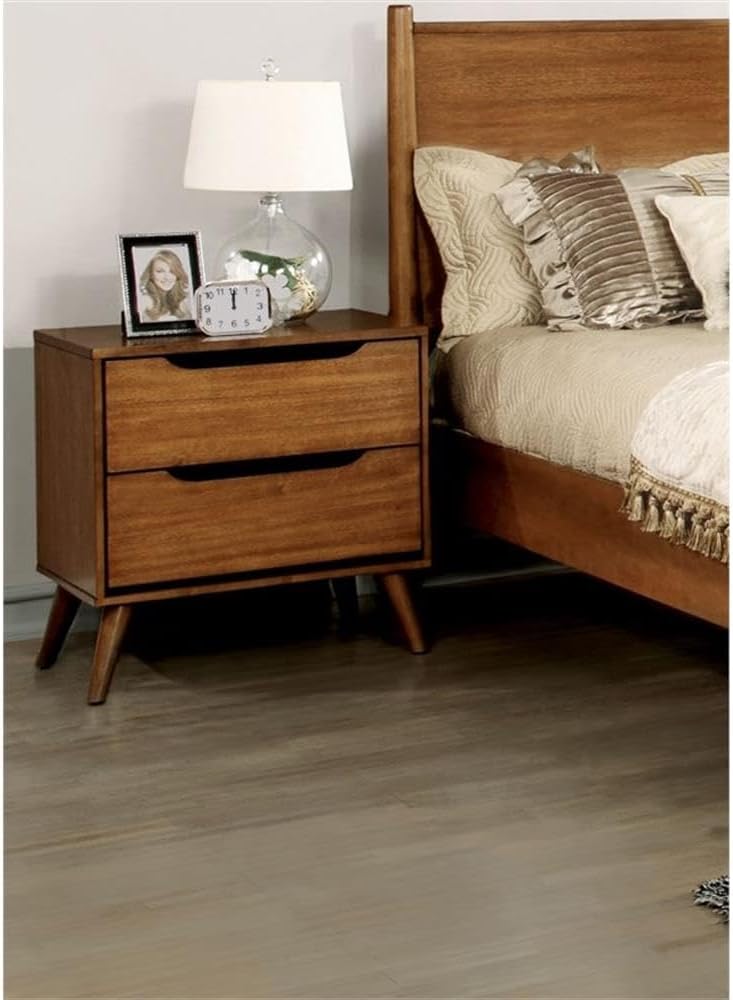 Allora 4-Piece Wood Bedroom Set, California King Bed, Nightstand, Dresser, Mirror, Solid Rubber Wood and Veneer, Oak Finish, Ample Storage, Timeless Design for Master Bedroom Furniture