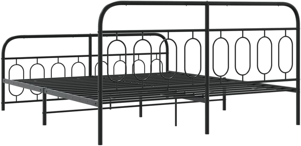 King Size Bed Frame Metal Bedframe with Footboard Black 76'x79.9' Steel Platform Bed Base with Storage Space Underneath Sturdy Construction for Bedroom Furniture