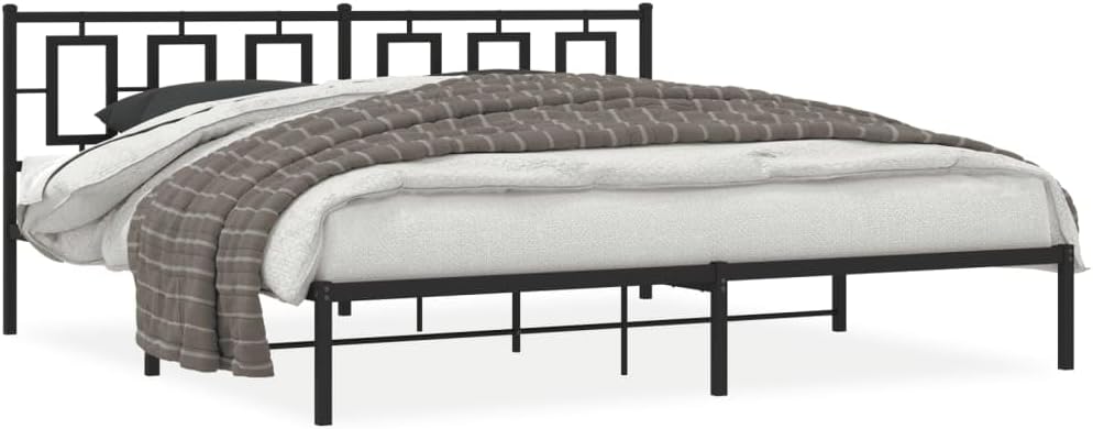 Metal Bed Frame Queen Size with Headboard Black 76'x79.9' Steel Platform Bed Frame Underbed Storage Space Sturdy Construction for Bedroom Guest Room Furniture