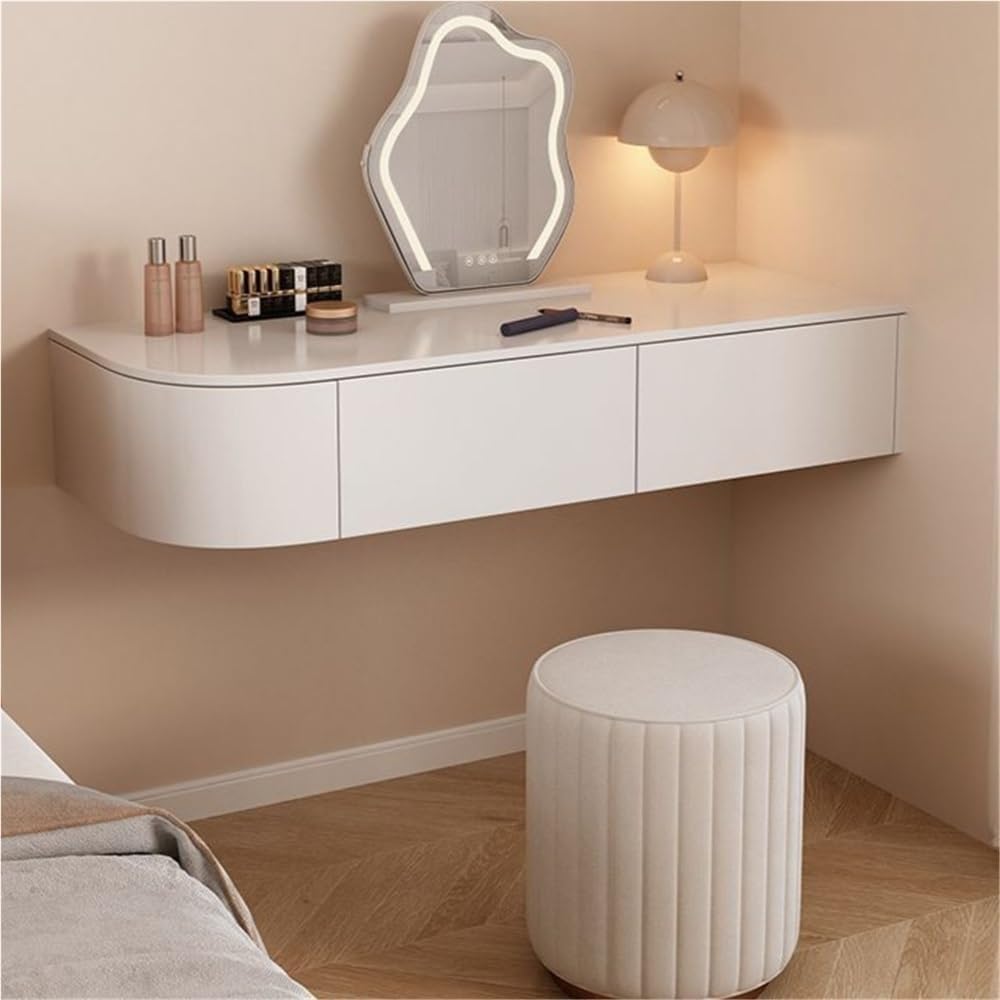 Wall-Mounted Vanity Makeup Table Floating Dressing Table Corner Desk with Drawer Floating Storage Cabinet for Small Apartment,Ideal for Home