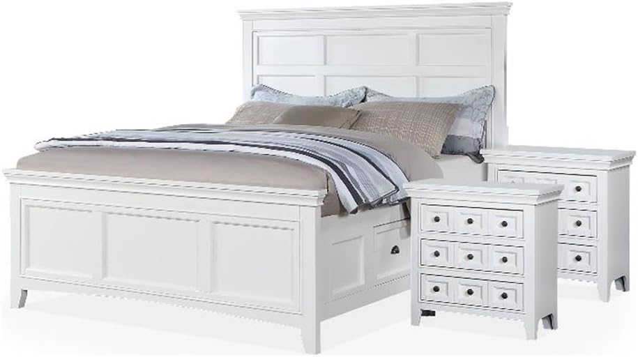 Furniture of America Ender 3pc White Wood Bedroom Set - King + 2 Nightstands