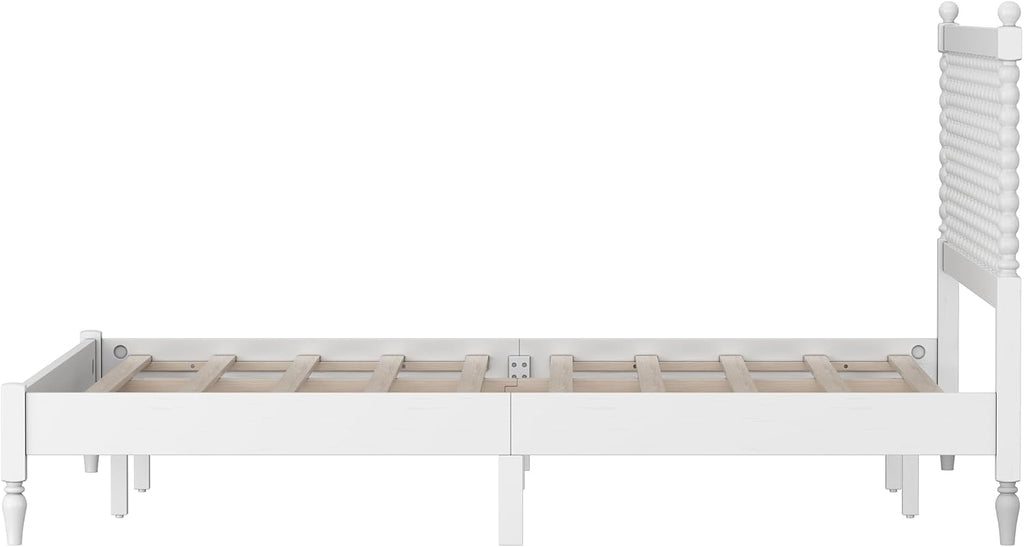 3 s Bedroom Sets King Size Wood Platform Bed with Gourd Shaped Headboard, Antique White